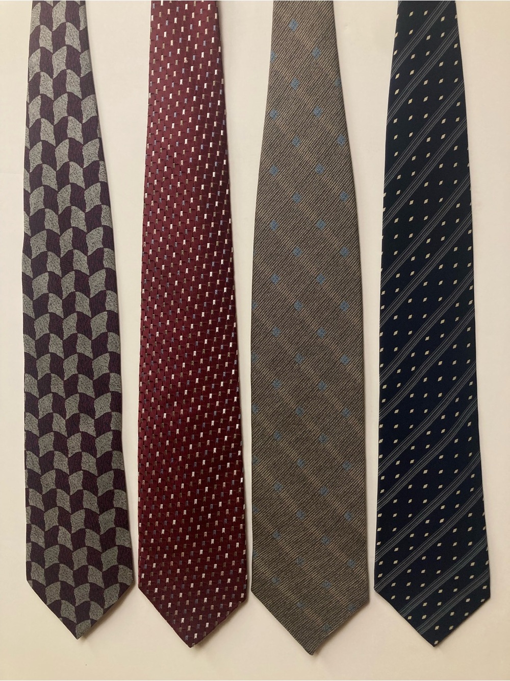 Giorgio Armani Four-Pack Silk Ties in Burgundy, Navy, Gray and Purple Patterns